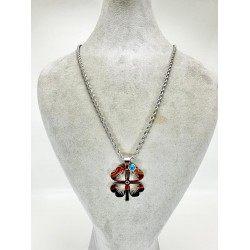 Gümüş Yonca Yapraklı Nazar Boncuklu Kolye